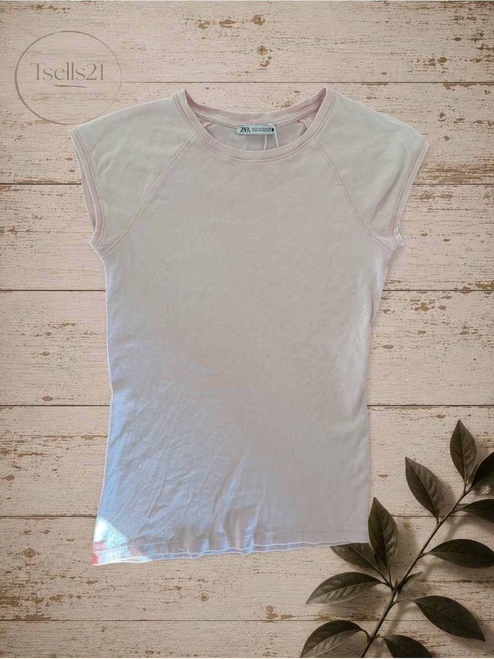 Zara Soft Pink Cap Sleeve Raglan Tee - Size S